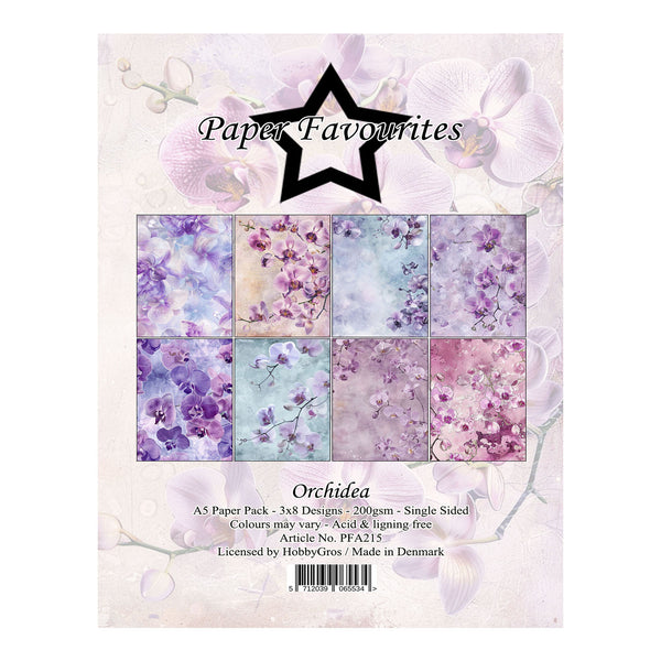 Pack of floral paper with 'Paper Favourites' branding on a white background