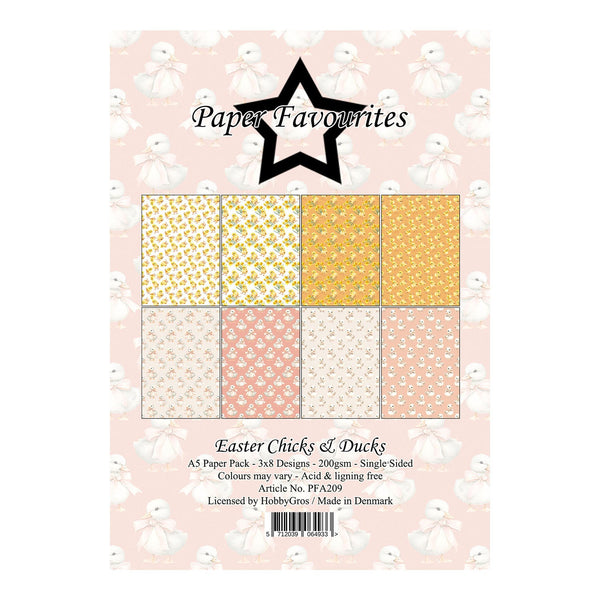 Pack of Easter-themed paper with various patterns on a pink background, featuring the brand 'Paper Favourites'.