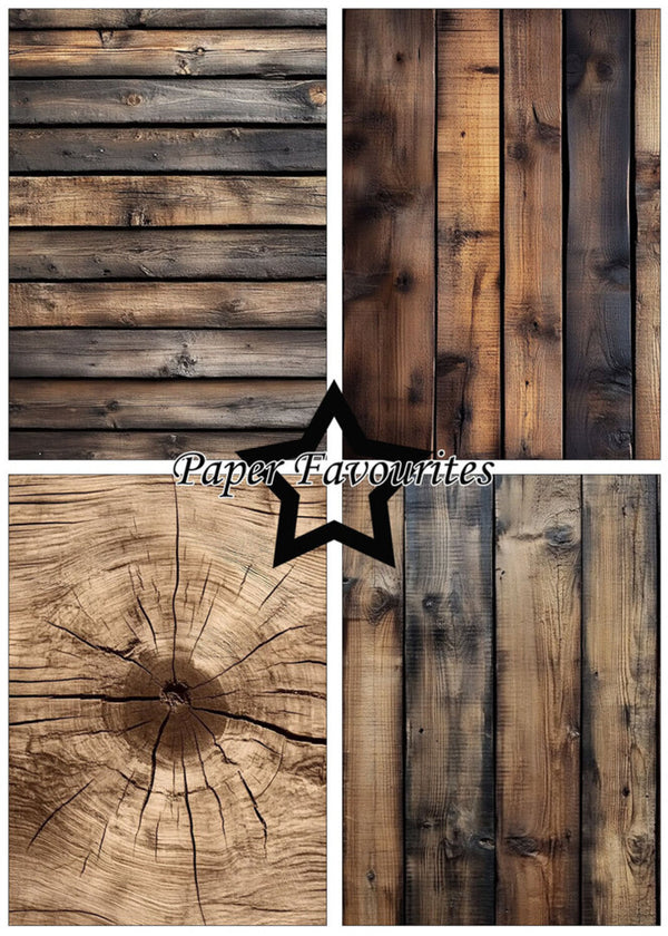 Collage of various wooden textures with 'Paper Favourites' branding.