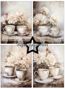 Collage of four images featuring floral and teacup arrangements with 'Paper Favourites' branding.