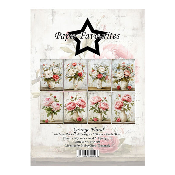 Pack of floral paper with 'Paper Favourites' branding on a white background