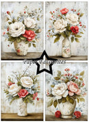 Set of four floral arrangements in vases with 'Paper Favourites' branding.