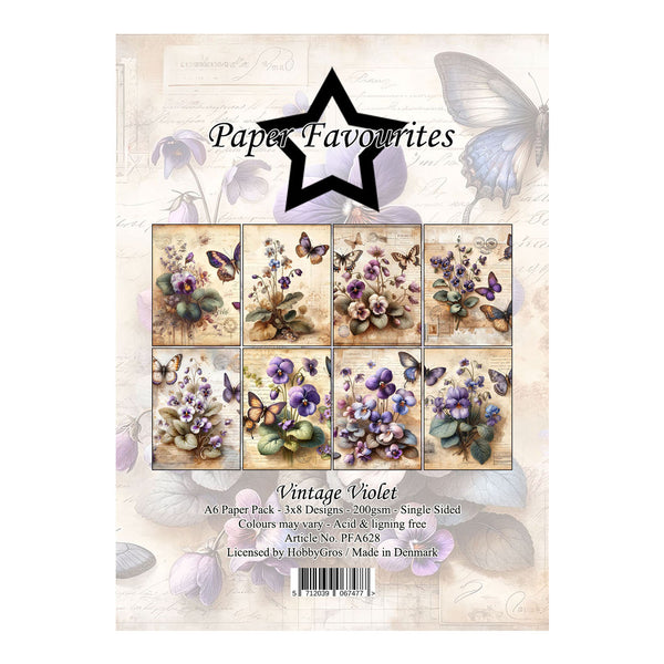 Pack of paper with floral and butterfly designs on a beige background, featuring the brand 'Paper Favourites'.