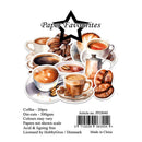 Product packaging for 'Paper Favourites' coffee-themed die-cuts with cups and beans.