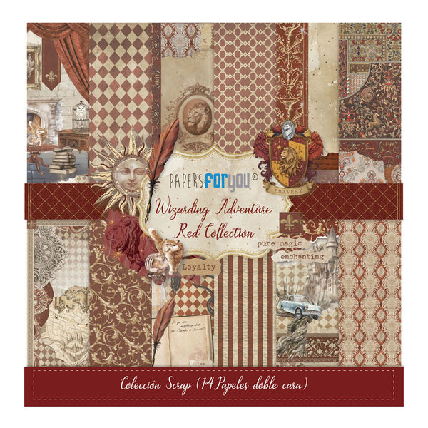Papers for You Wizarding Adventure Red Collection packaging with various patterns and designs.