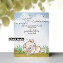 Card with teddy bear holding a flower and motivational quote, featuring Penny Black branding.