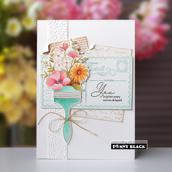 Decorative card with floral design and text, featuring Penny Black branding.