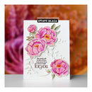 Floral card with pink flowers and text, featuring Penny Black branding.