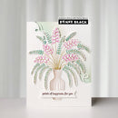 Card with floral design and 'Penny Black' branding on a white background