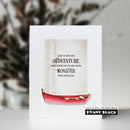 Card with a sailboat illustration and motivational quote on a blurred background, featuring the Penny Black brand.