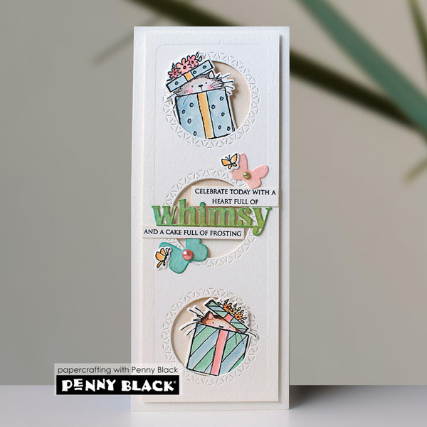 Card with decorative elements and text, featuring the brand 'Penny Black'.