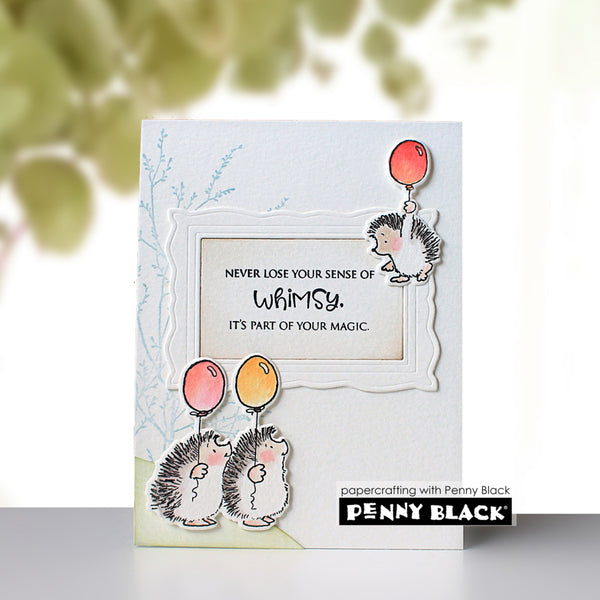 Card with hedgehog design and quote 'Never lose your sense of whimsy. It's part of your magic.' by Penny Black.