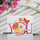 Card with flowers and butterflies design, featuring the text 'YOU you make everything bloom' by Penny Black.