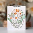 Greeting card with flowers and butterflies design, featuring Penny Black branding.