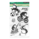 Hedgehog-themed clear stamps set on a white background
