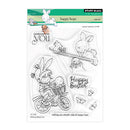 Clear stamps with Easter-themed designs including a child on a bike, bunny, and text, with a Penny Black branding label.