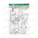 Clear stamp set with illustrations of a child and rabbit on a swing, heart, and other elements, branded 'Penny Black'.