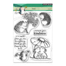 Clear stamp set with hedgehog illustrations and text on a white background