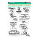 Clear stamps with motivational phrases in a packaging sleeve