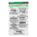Clear stamp set with inspirational phrases on a white background