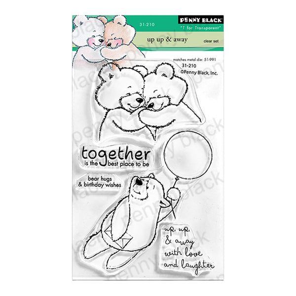 Clear stamp set with bear illustrations and text on a white background