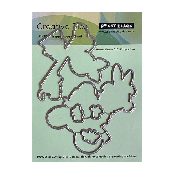 Metal cutting die with dragon design on a green cardstock packaging, featuring Penny Black branding.