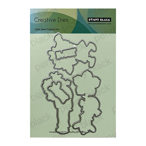 Penny Black Creative Dies with floral shapes on a green background