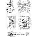 Collection of black and white text designs with decorative elements on a white background
