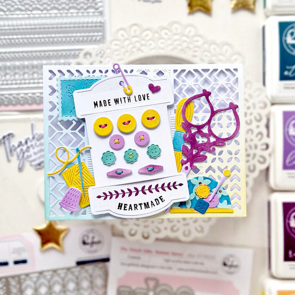 Card with decorative elements and 'Made with Love' text on a textured background