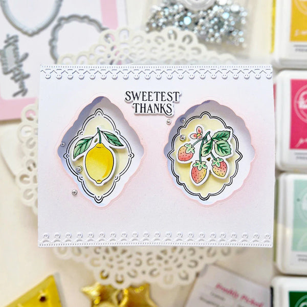 Card with decorative elements and 'Sweetest Thanks' text on a textured surface.