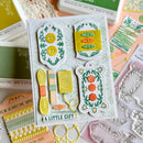 Colorful die-cut cards with decorative elements on a white background