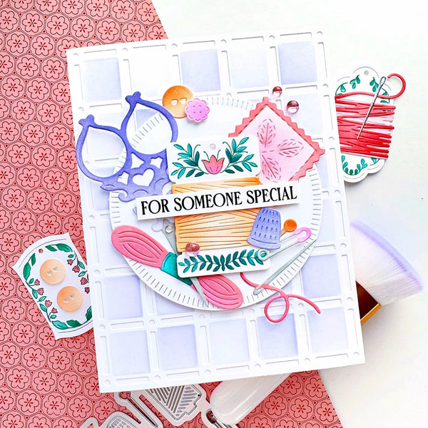 Card with decorative elements and text 'For Someone Special' on a pink floral background