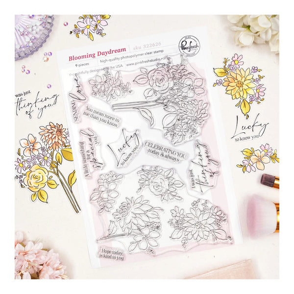 Clear stamp set with floral and decorative designs on a white background