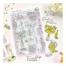 Clear stamp set with various illustrations and text on a white background