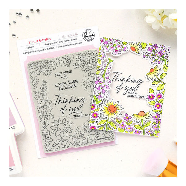 Rubber stamps with floral designs and text on a white background