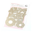 Floral metal cutting dies on a pink card with 'Pinkfresh Studio' branding.