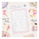 Set of clear stamp dies with floral designs on a white background