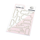 Set of metal dies on a pink cardstock with brand logo.