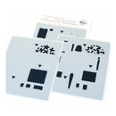Three sheets of black and white stencils on a white background