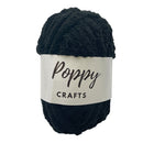 Black yarn ball with 'Poppy Crafts' label on a white background