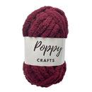 Red yarn ball with 'Poppy Crafts' label on a white background