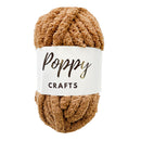 Ball of brown yarn with a 'Poppy Crafts' label on a white background