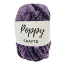 Purple yarn ball with 'Poppy Crafts' label on a white background