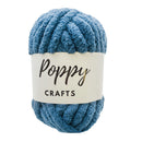 Blue yarn ball with 'Poppy Crafts' label on a white background