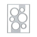Metal template with circular cutouts on a white background