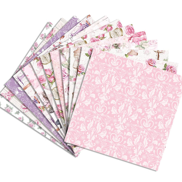 Set of floral and decorative paper sheets on a white background