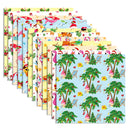 Set of tropical-themed paper sheets with various patterns on a white background