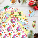 Collection of colorful Christmas-themed stickers on a white surface with festive decorations.
