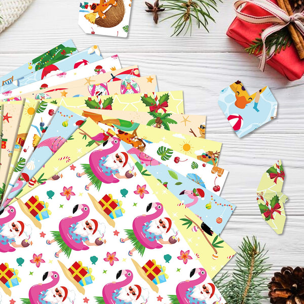 Collection of colorful Christmas-themed stickers on a white surface with festive decorations.