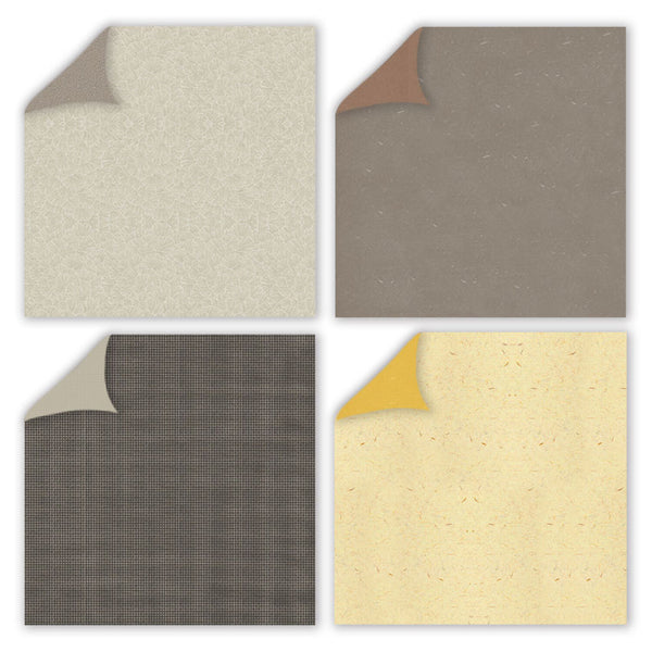 Four different textured fabric swatches arranged in a 2x2 grid.